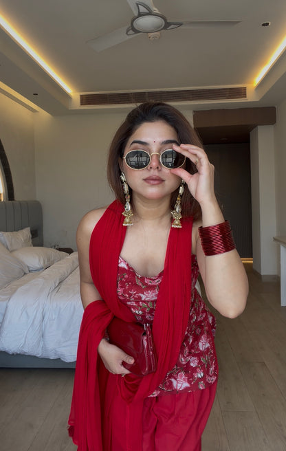 RUKHSAR RED FLORAL FARSHI SET WITH DUPATTA