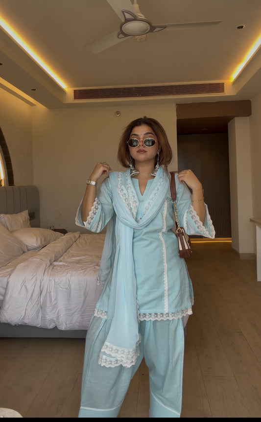 AFSANA BLUE FARSHI SUIT SET WITH DUPATTA