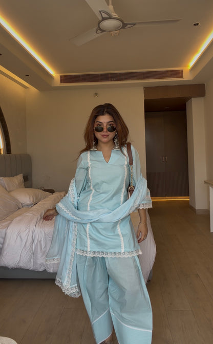 AFSANA BLUE FARSHI SUIT SET WITH DUPATTA