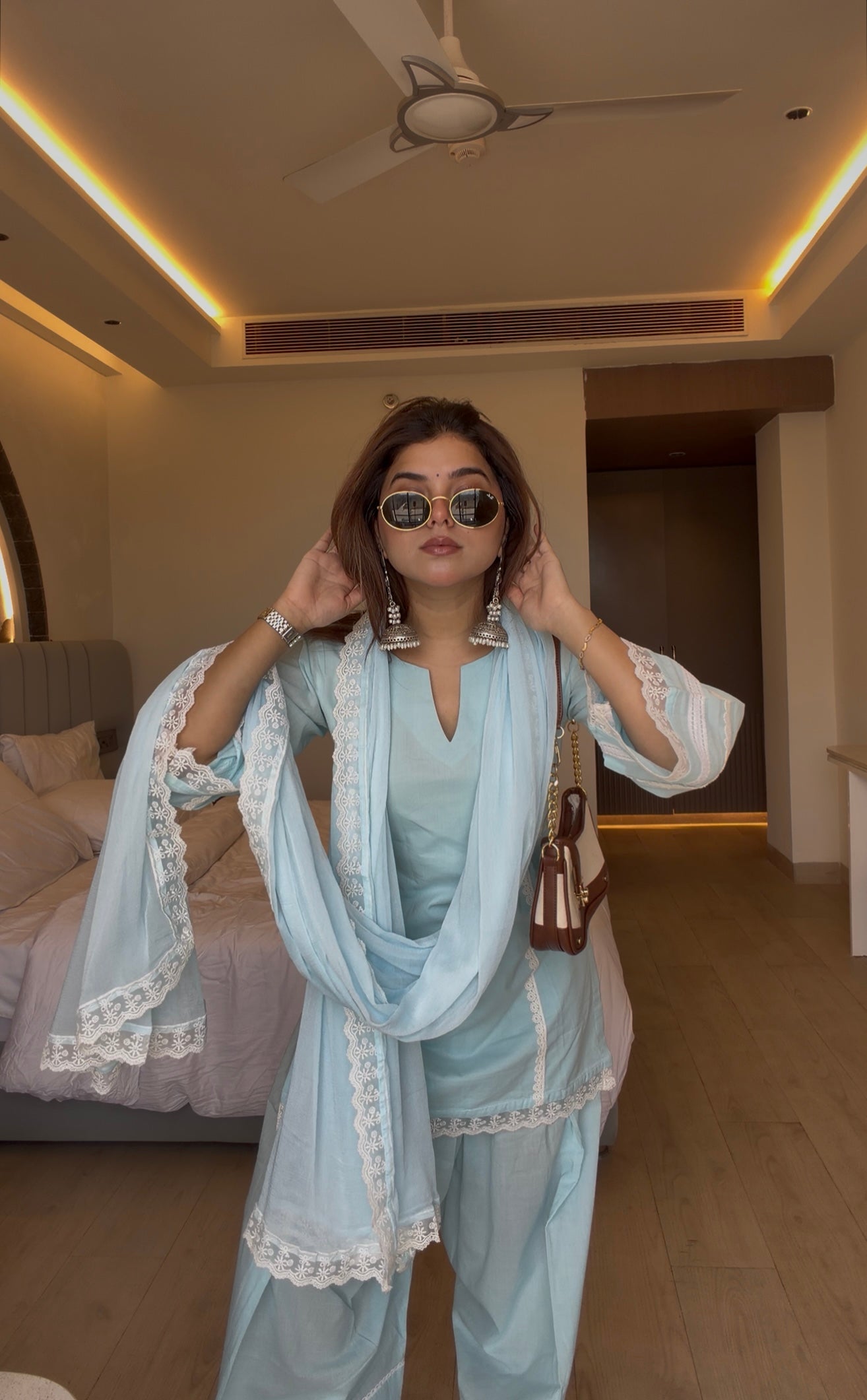 AFSANA BLUE FARSHI SUIT SET WITH DUPATTA