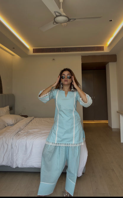 AFSANA BLUE FARSHI SUIT SET WITH DUPATTA