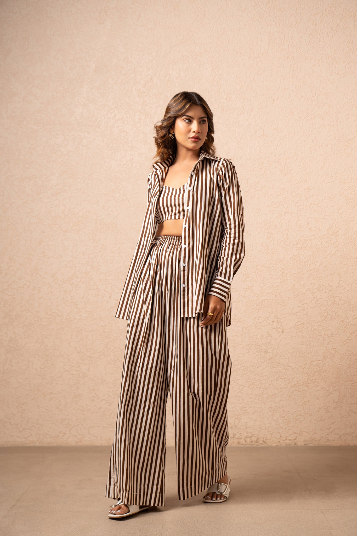 FREYA 3 PIECE GREEN STRIPED COORD SET