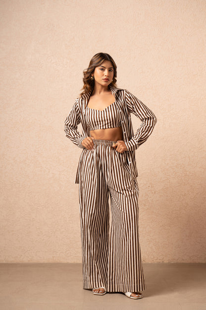FREYA 3 PIECE GREEN STRIPED COORD SET