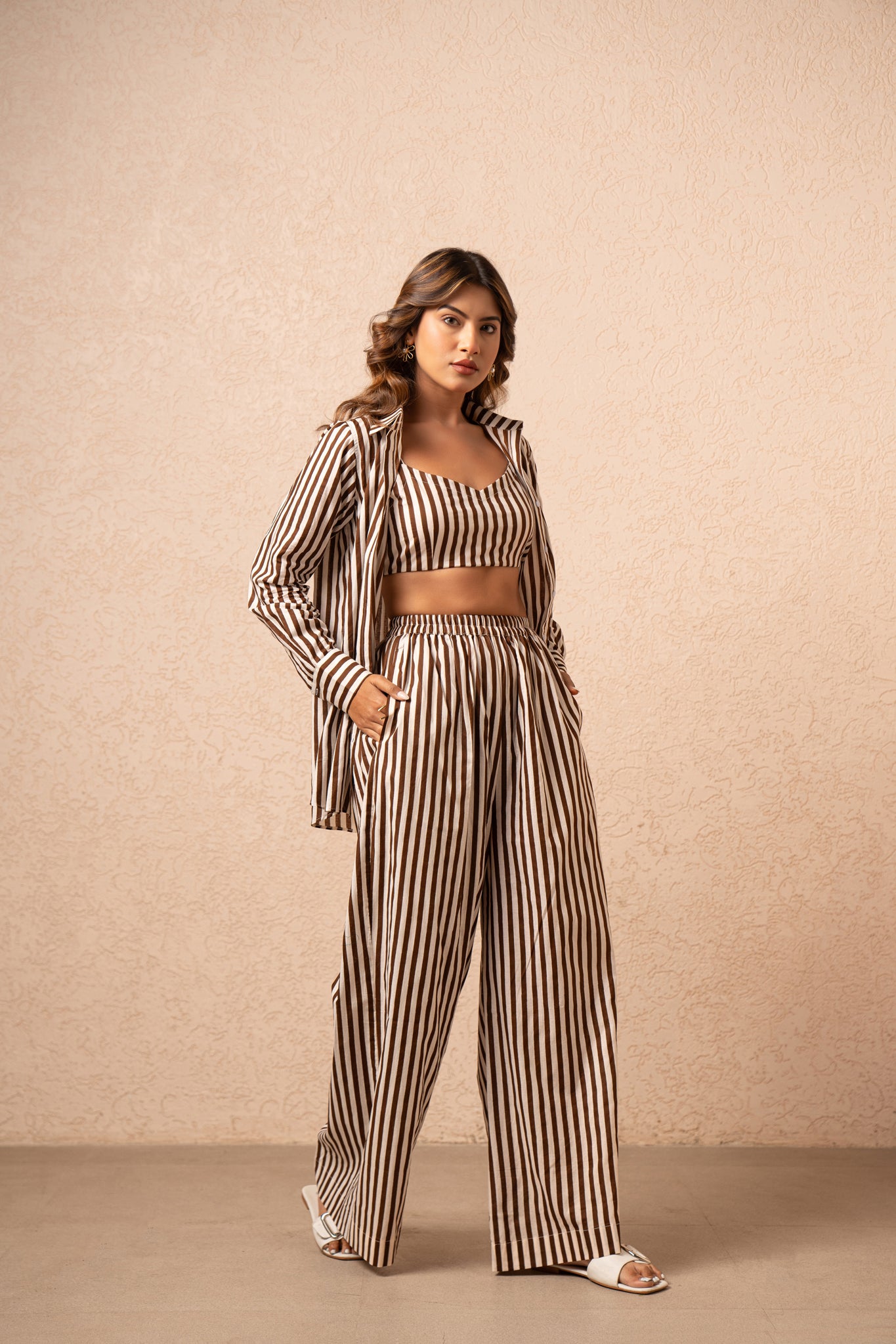 FREYA 3 PIECE GREEN STRIPED COORD SET
