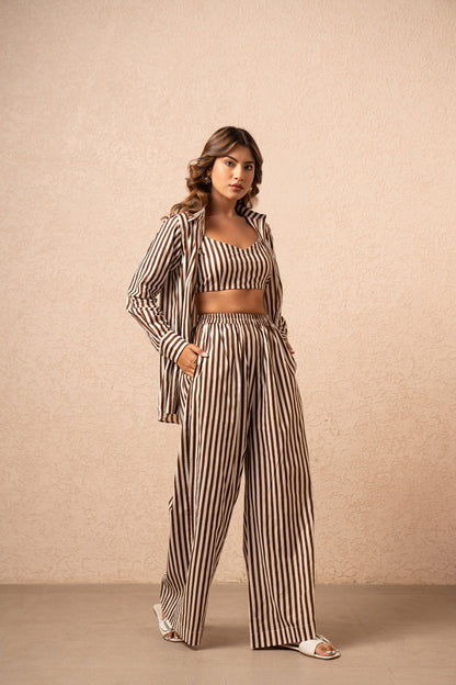 FREYA 3 PIECE GREEN STRIPED COORD SET
