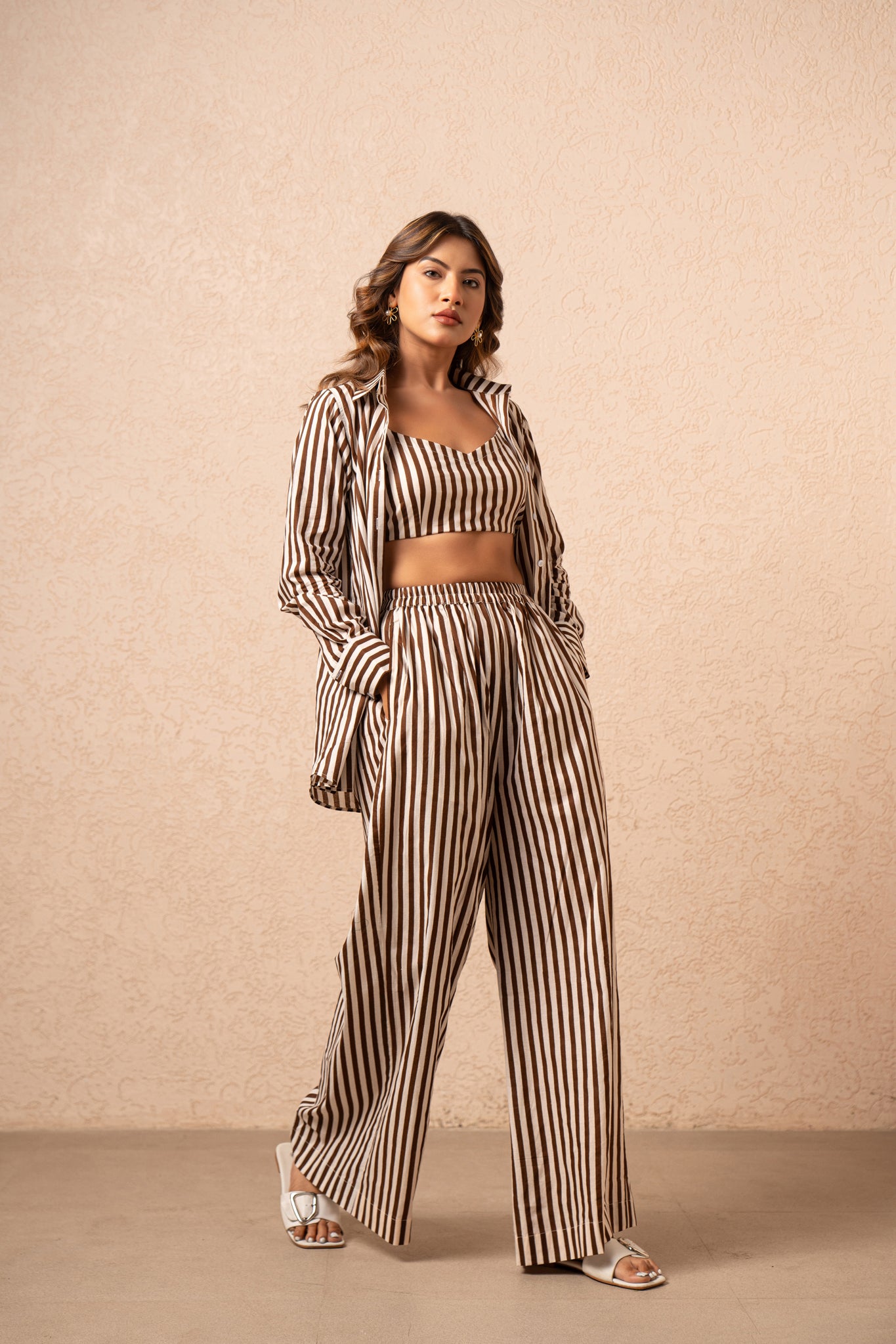FREYA 3 PIECE GREEN STRIPED COORD SET