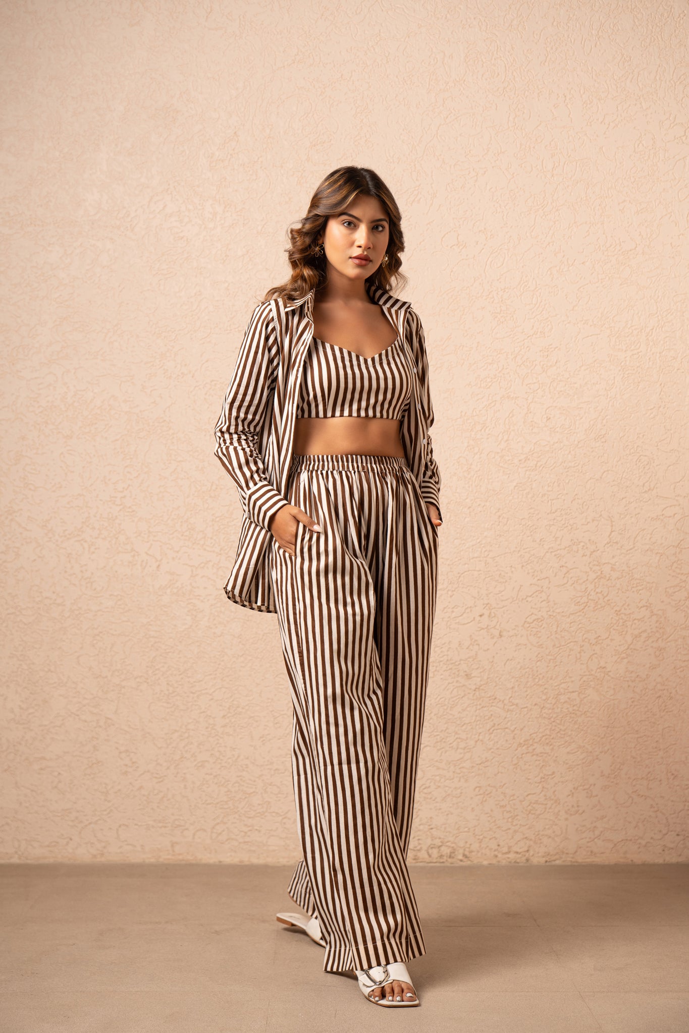 FREYA 3 PIECE GREEN STRIPED COORD SET