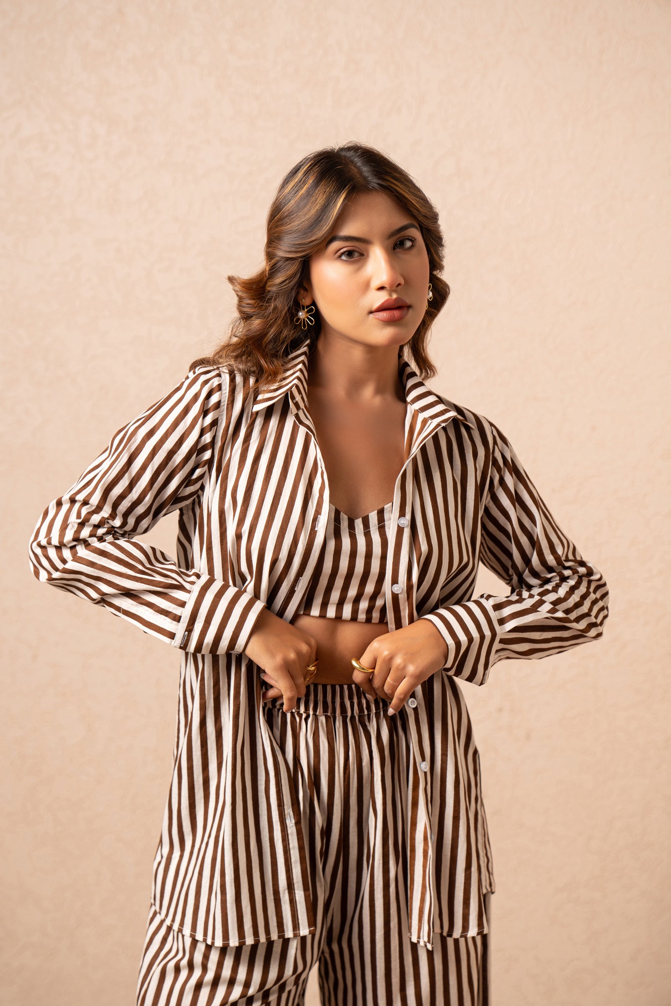 FREYA 3 PIECE GREEN STRIPED COORD SET
