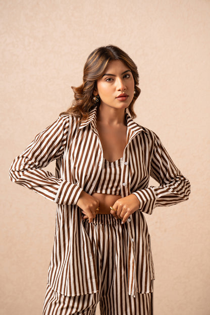 FREYA 3 PIECE GREEN STRIPED COORD SET