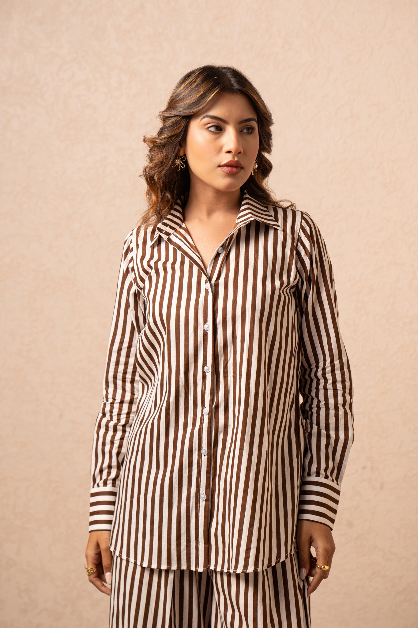 SASHA BROWN STRIPED SHIRT
