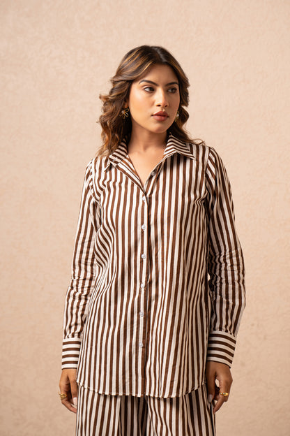 SASHA BROWN STRIPED SHIRT