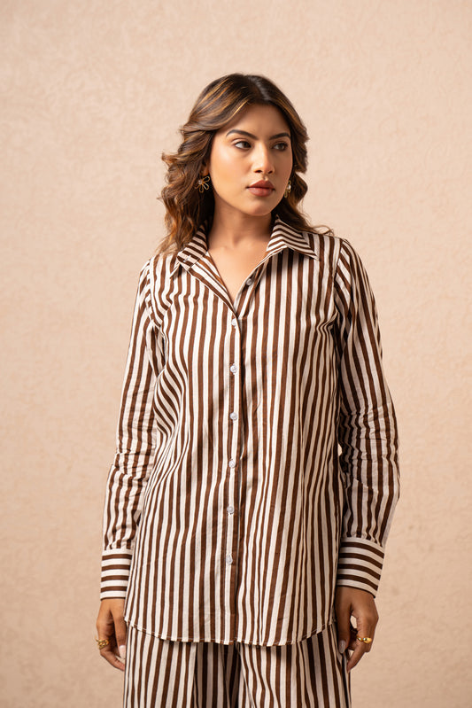 SASHA BROWN STRIPED SHIRT