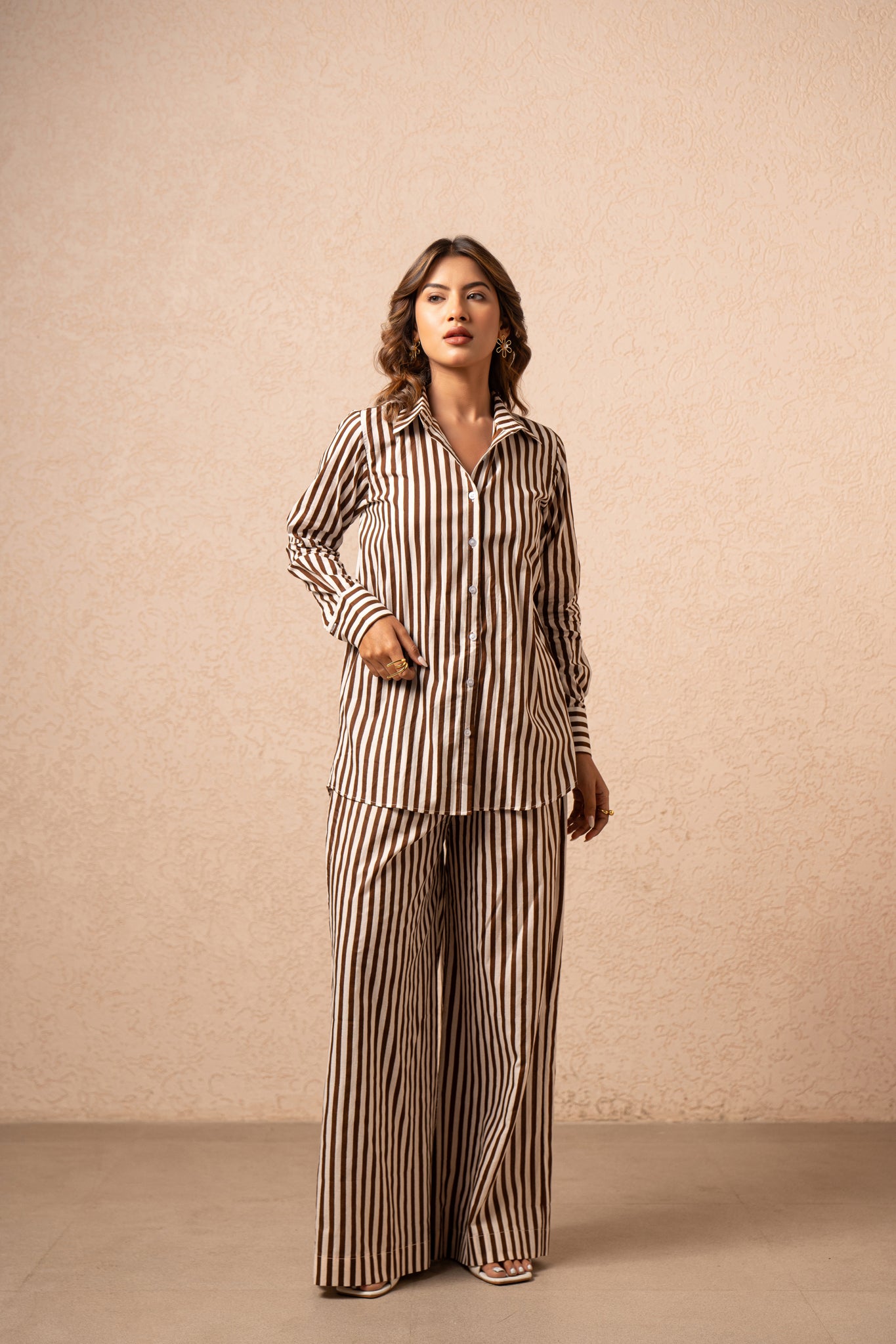 ITI 2 PIECE BROWN STRIPED COORD SET