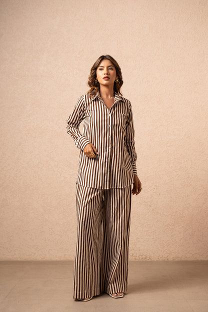 ITI 2 PIECE BROWN STRIPED COORD SET