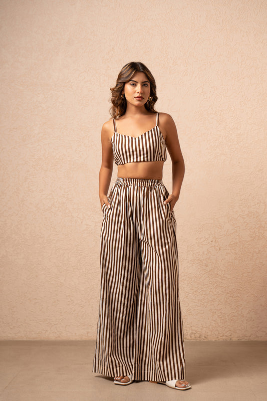 KAVI 2 PIECE BROWN STRIPED COORD SET