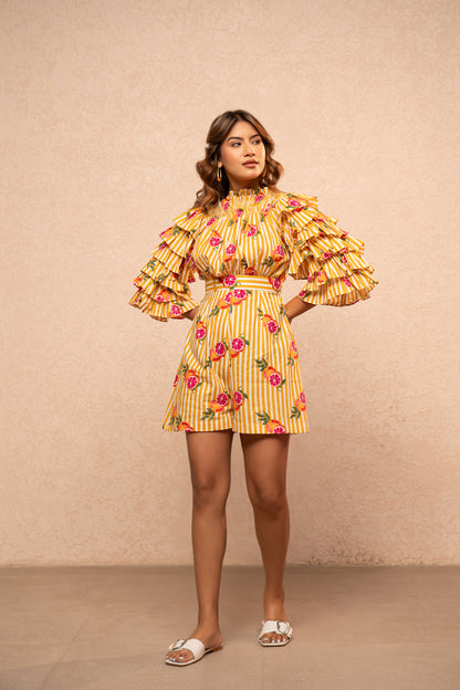 IRIS YELLOW PRINTED SHORT JUMPSUIT