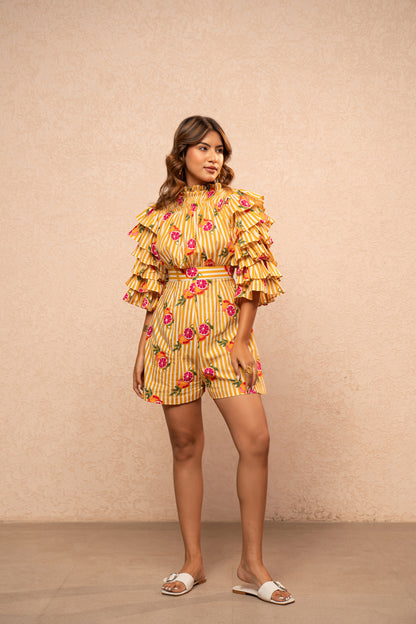 IRIS YELLOW PRINTED SHORT JUMPSUIT