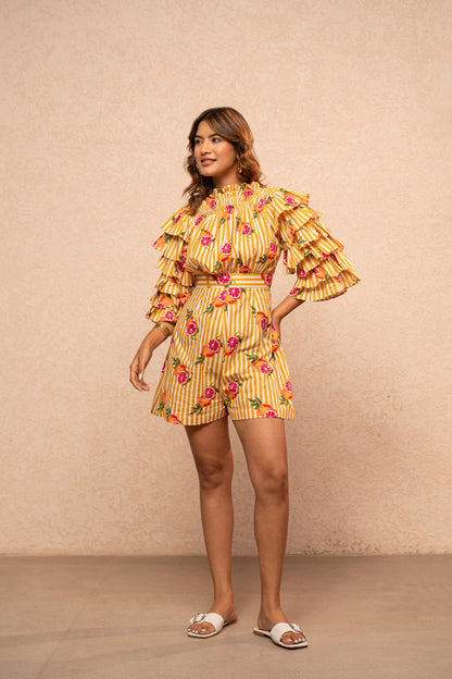 IRIS YELLOW PRINTED SHORT JUMPSUIT