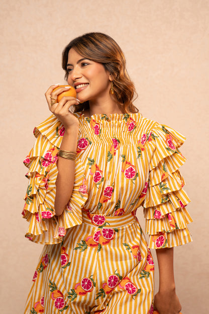 IRIS YELLOW PRINTED SHORT JUMPSUIT