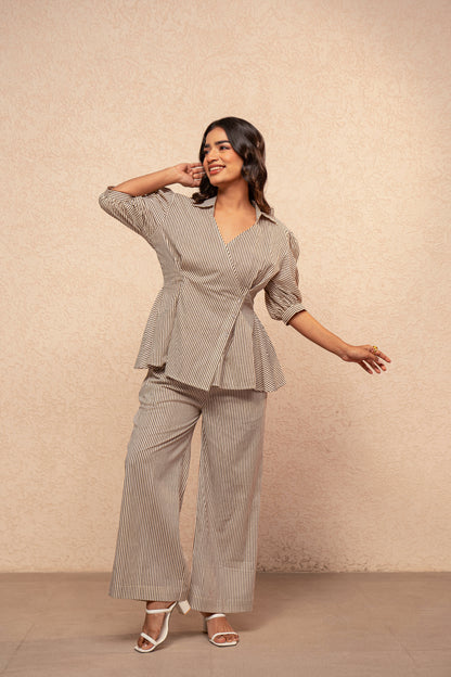 MYLA BROWN STRIPED CO-ORD SET