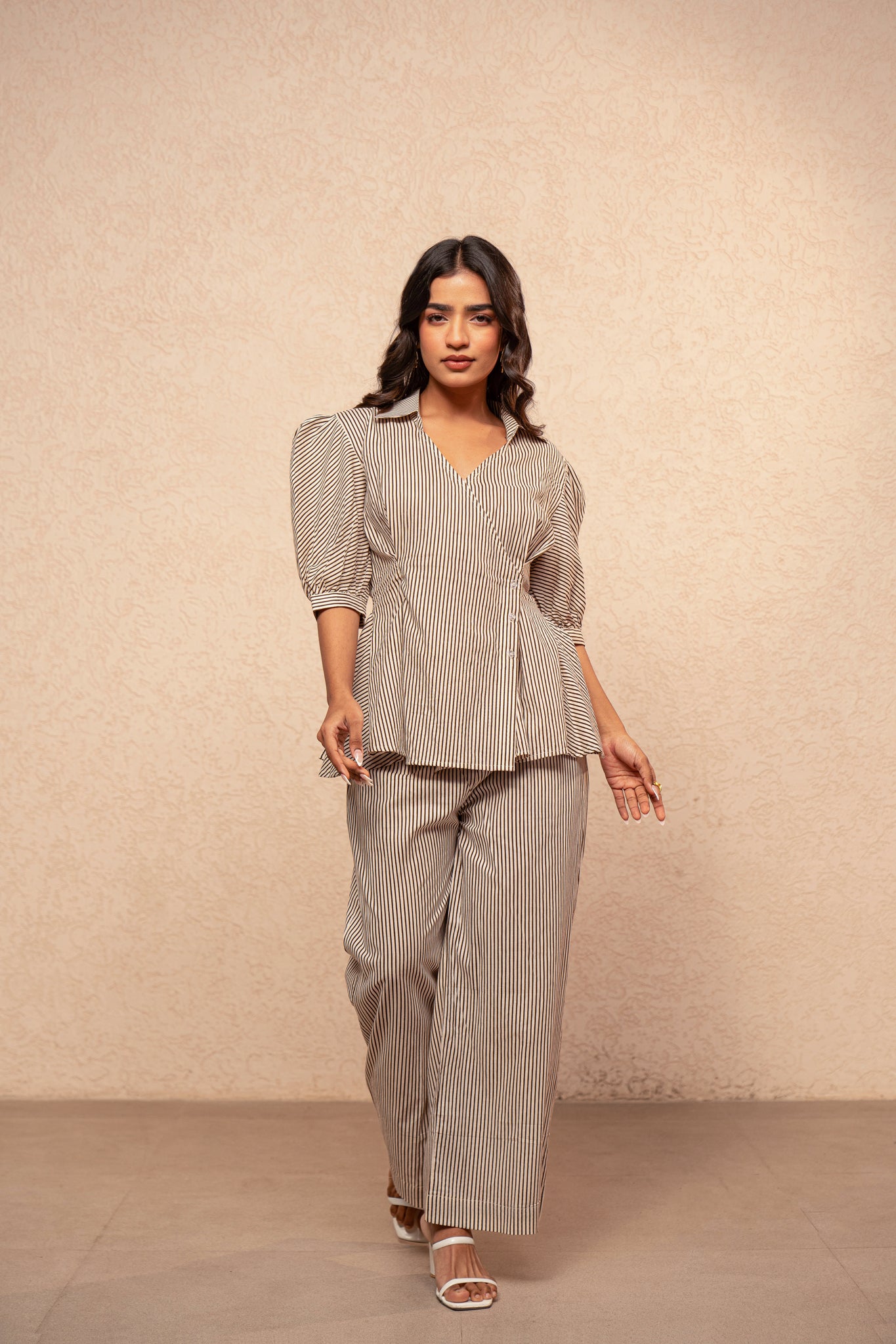 MYLA BROWN STRIPED CO-ORD SET