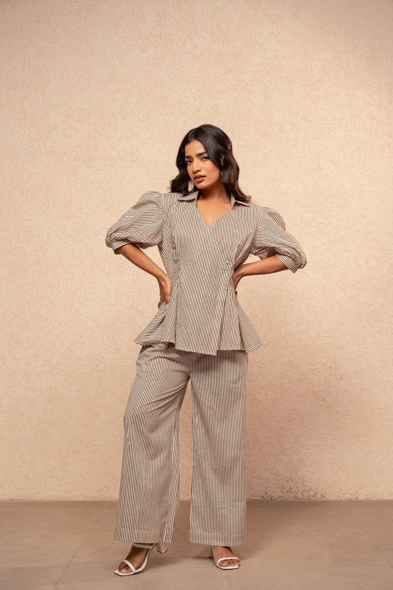 MYLA BROWN STRIPED CO-ORD SET