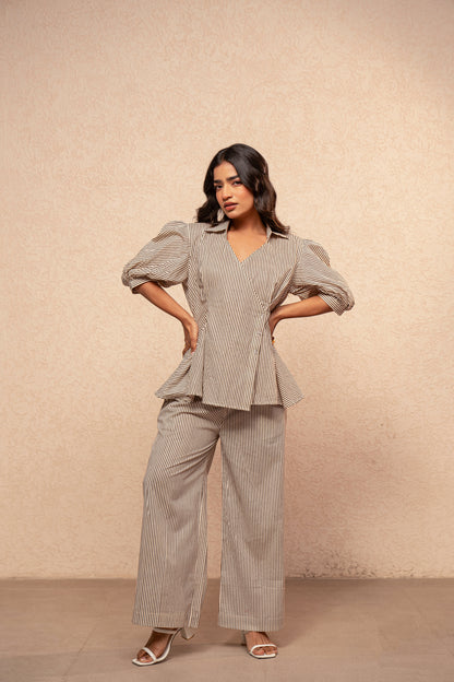 MYLA BROWN STRIPED CO-ORD SET