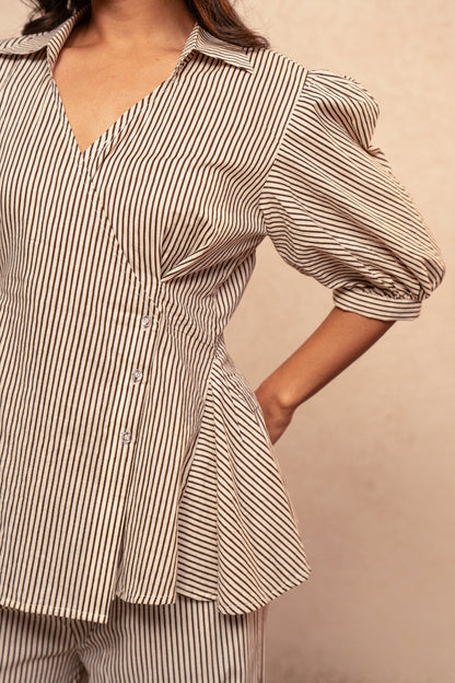 MYLA BROWN STRIPED CO-ORD SET