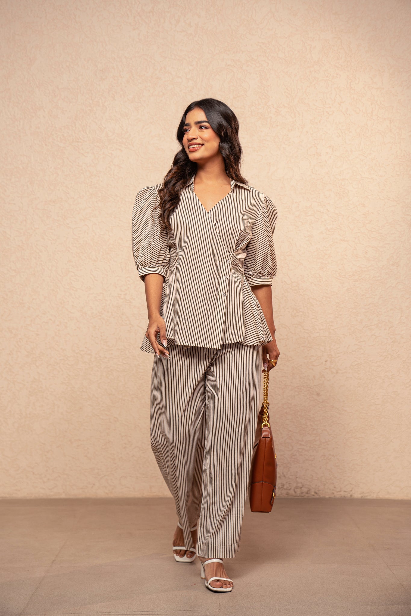 MYLA BROWN STRIPED CO-ORD SET