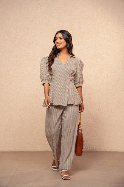MYLA BROWN STRIPED CO-ORD SET