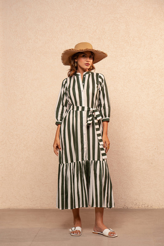 ALICE GREEN STRIPED MAXI DRESS