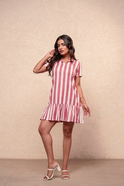 VEYA PINK STRIPED SHORT DRESS