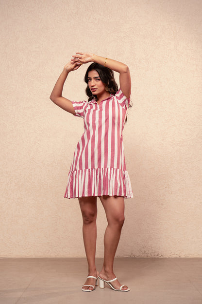 VEYA PINK STRIPED SHORT DRESS