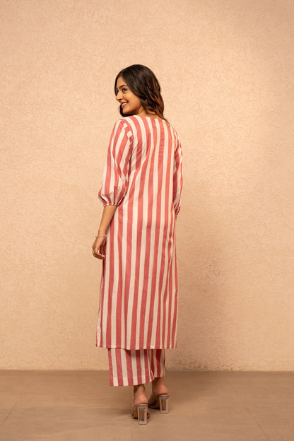 KIVIRA YELLOW STRIPED KURTA SET