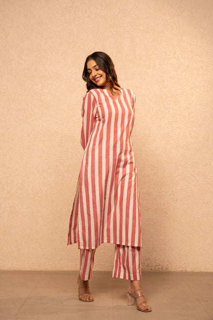 KIVIRA YELLOW STRIPED KURTA SET