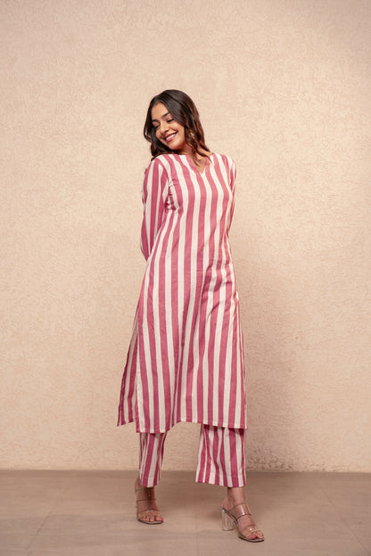 RUTH GREEN STRIPED KURTA SET