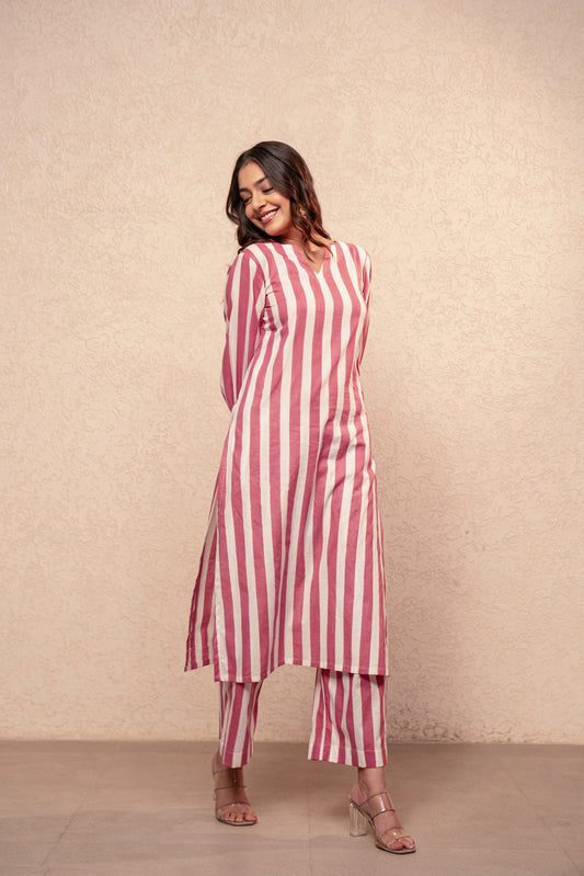 NIRYA PINK STRIPED KURTA SET