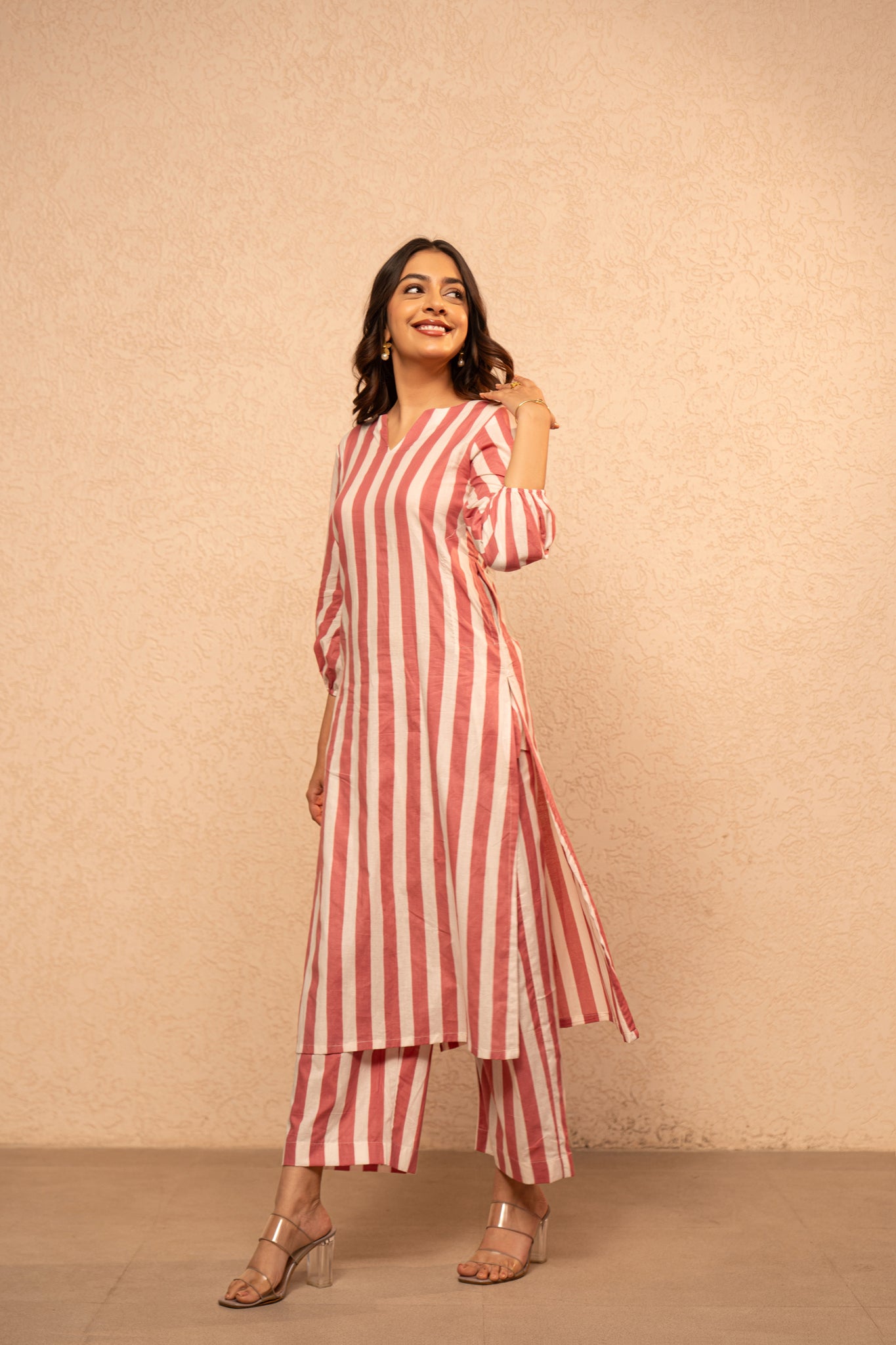 KIVIRA YELLOW STRIPED KURTA SET