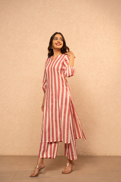 KIVIRA YELLOW STRIPED KURTA SET