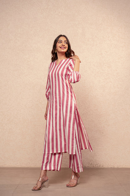 RUTH GREEN STRIPED KURTA SET