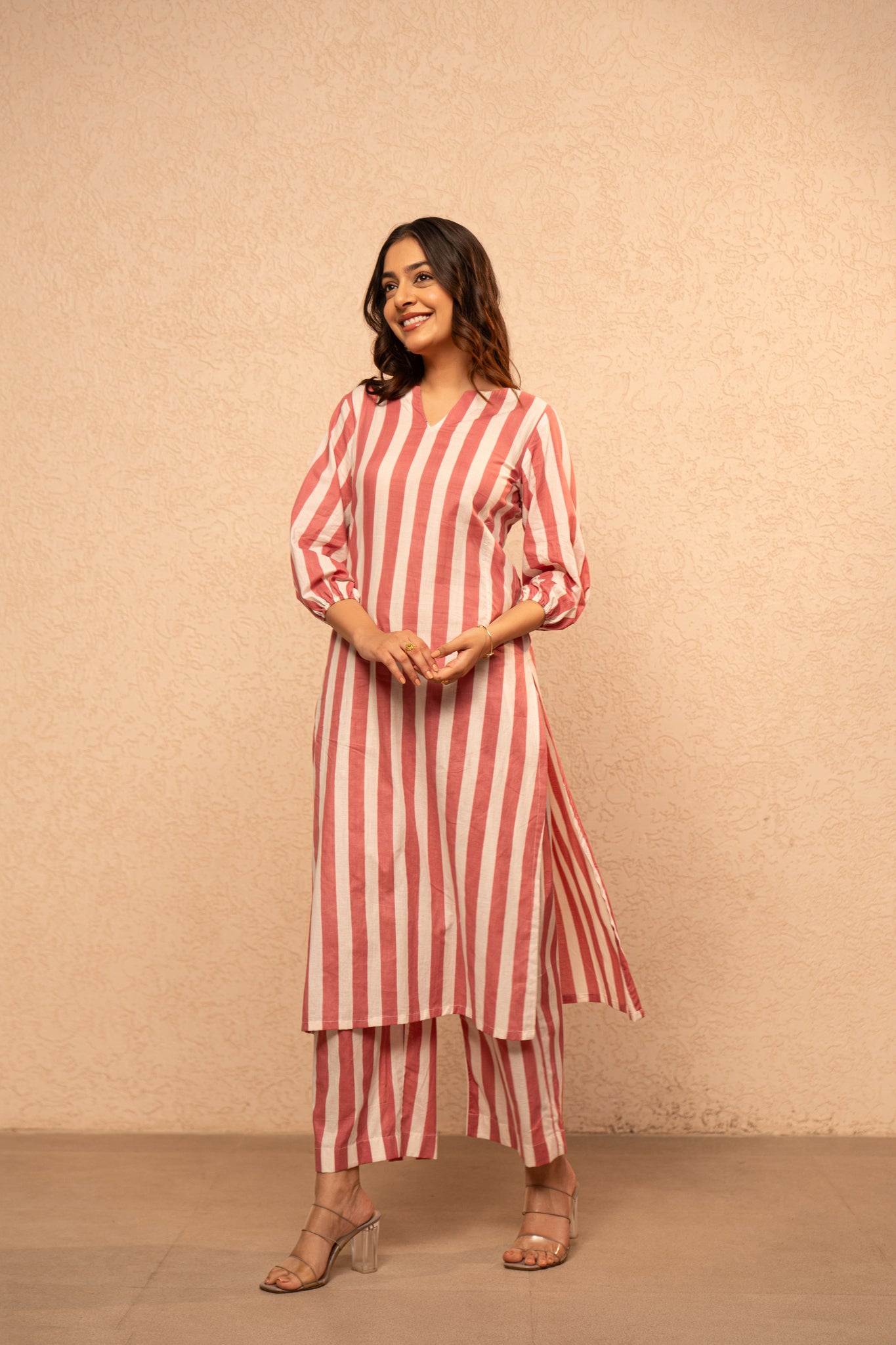 KIVIRA YELLOW STRIPED KURTA SET