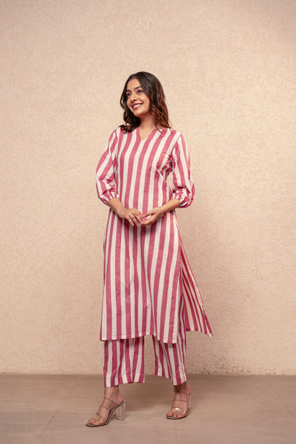 RUTH GREEN STRIPED KURTA SET