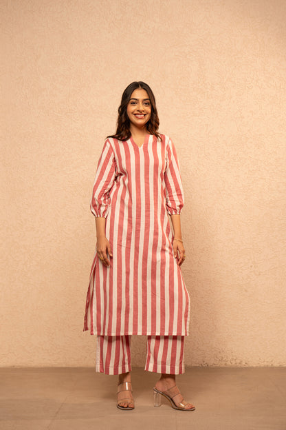 KIVIRA YELLOW STRIPED KURTA SET