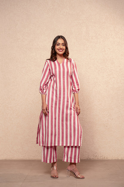 RUTH GREEN STRIPED KURTA SET