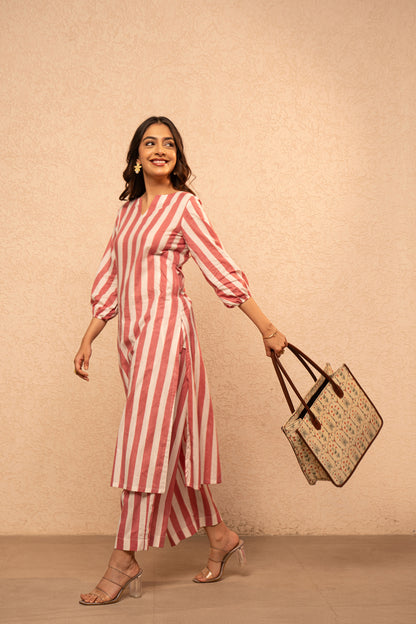 KIVIRA YELLOW STRIPED KURTA SET