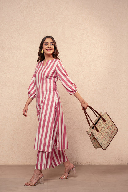 RUTH GREEN STRIPED KURTA SET