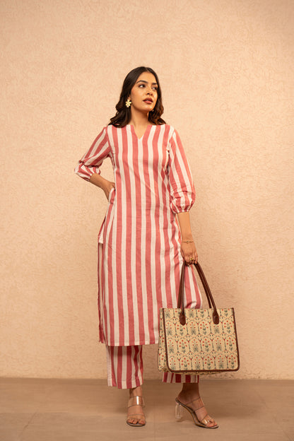 KIVIRA YELLOW STRIPED KURTA SET