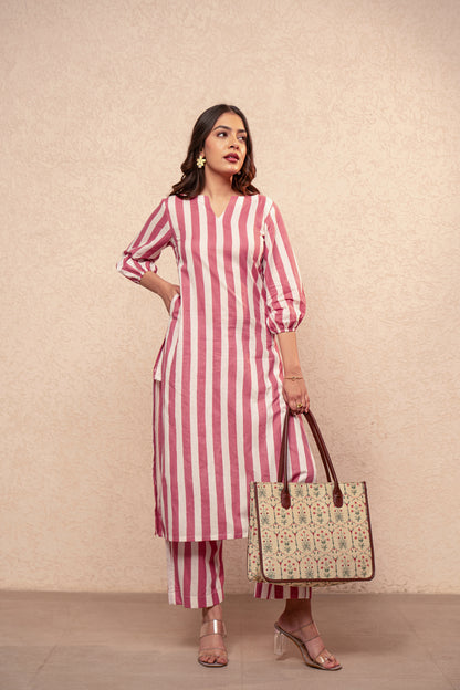 RUTH GREEN STRIPED KURTA SET