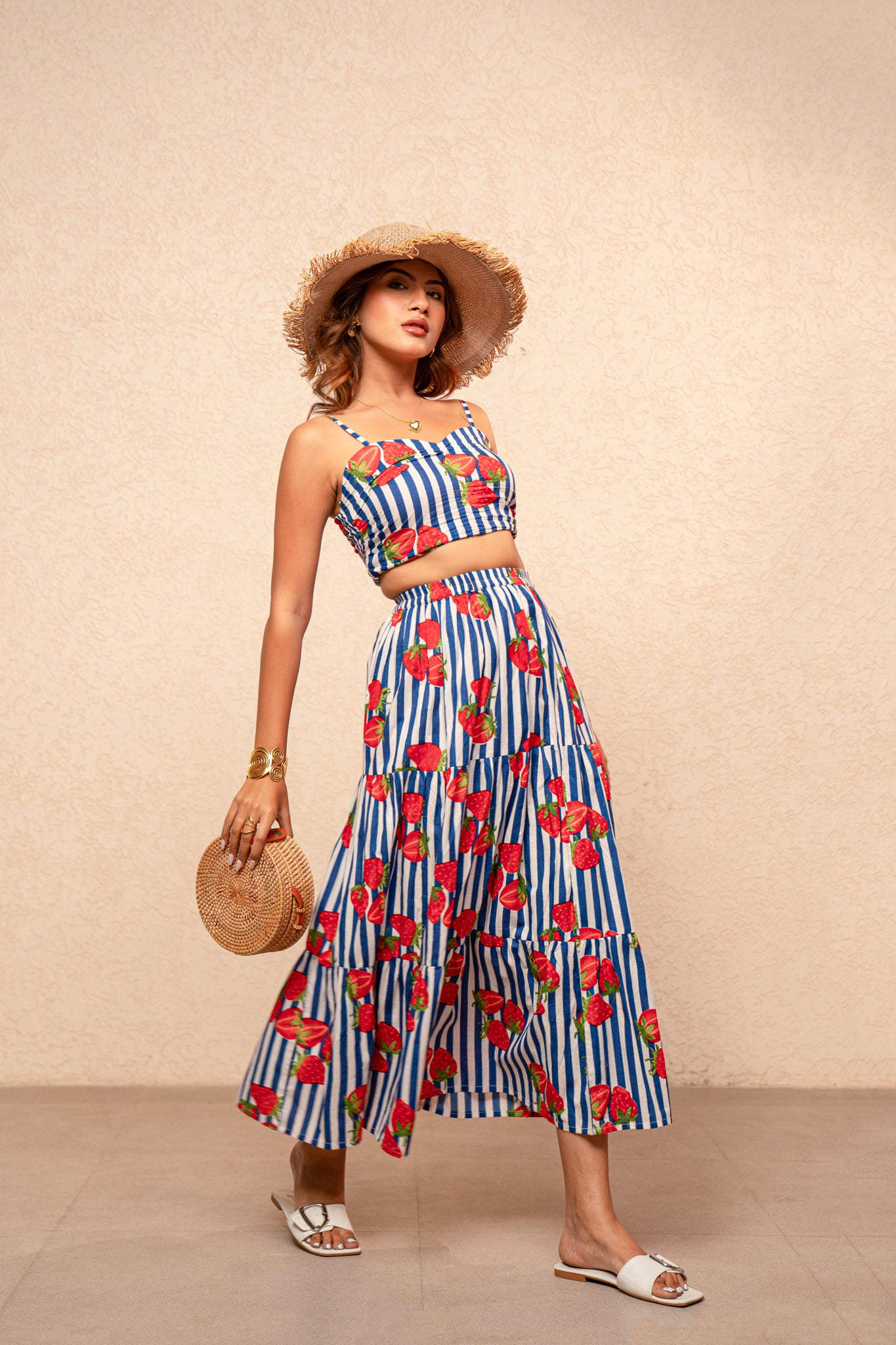 CLAIRE BLUE PRINTED STRIPED COORD SET