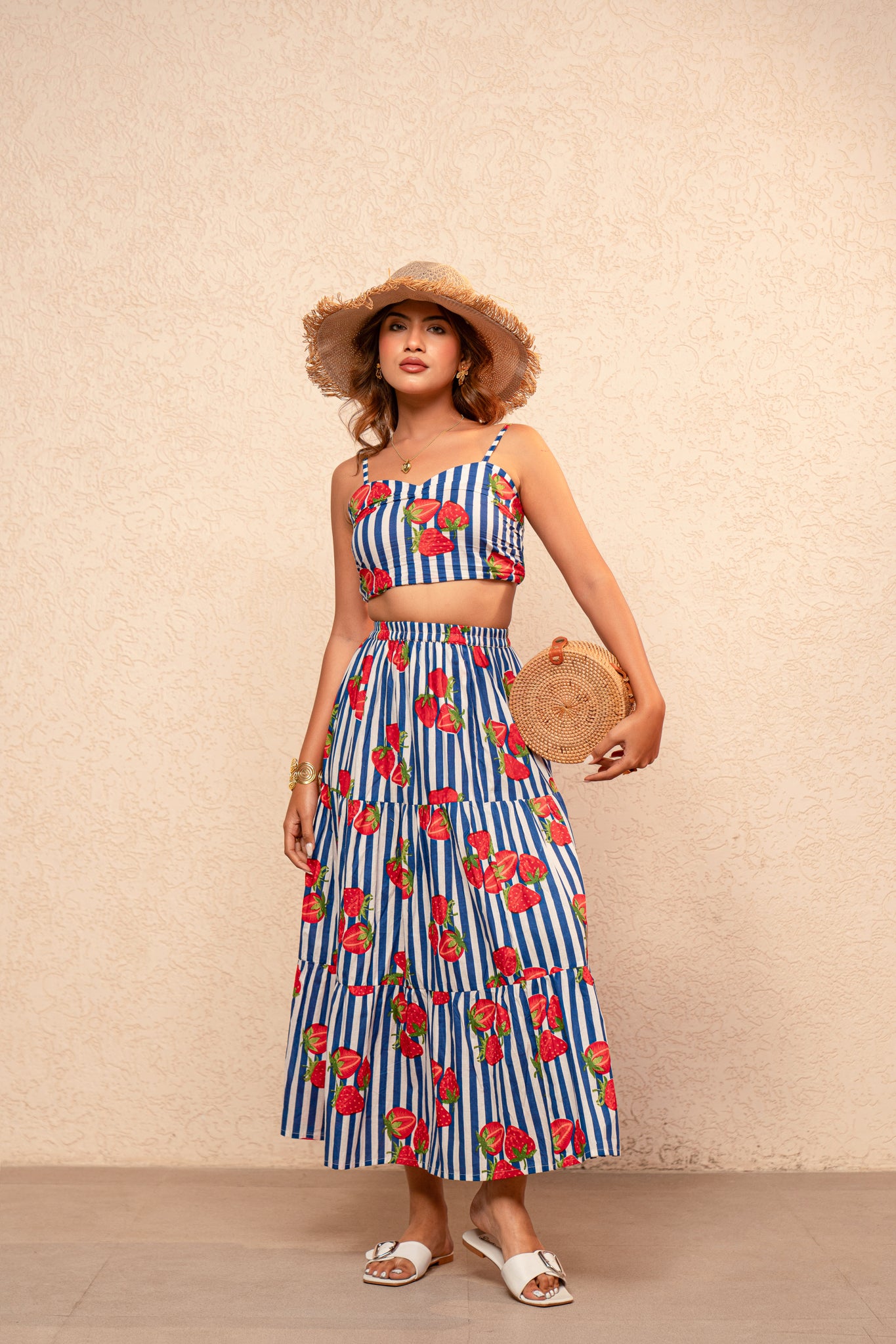 CLAIRE BLUE PRINTED STRIPED COORD SET